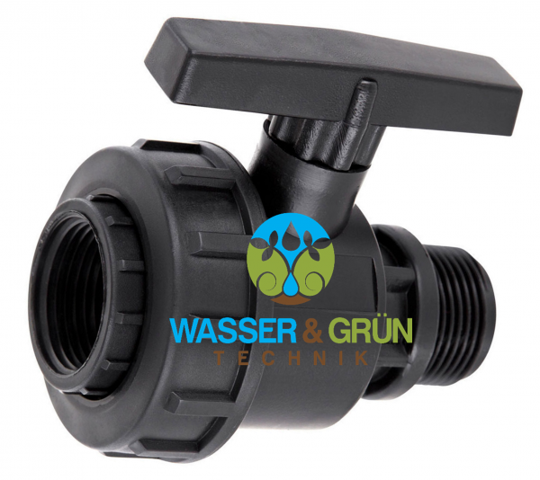 PP Kugelhahn 3/4" und 1" mit IG/AG Innengewinde x Aussengewinde, Kugelventil mit PE Kupplung Absperrhahn mit Verschraubung